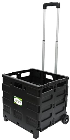 Unibos | Heavy Duty Folding Trolley Box Cart, Folding Shopping Wheeled Boot Crate, Extra Large Size, Height Adjustable Handle, Folds Flat, Max 25 Kg - For Shopping & Storage