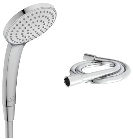 Ideal Standard Alero Handbrause-Set (2 in 1), Schlauch 1,75 m – Chrom | Set bestehend aus 1-Funktionhandbrause und Brauseschlauch 1750 mm, wassersparender Duschkopf, universeller G-1/2-Anschluss
