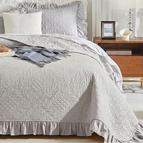 NARCISO - Trapuntino Matrimoniale con Volant dal Design Classico Ideale per la Mezza Stagione, Copriletto Leggero Disponibile in Varie Colorazioni Uniche (Grigio)