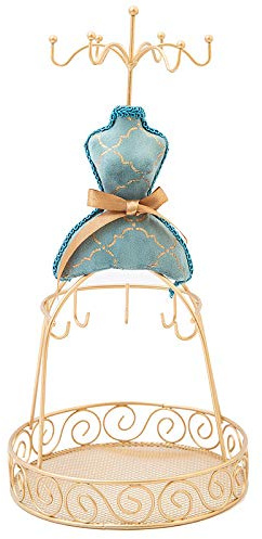 Kukyller Porta gioielli per bambole manichino da donna, espositore per gioielli, display retrò, squisito supporto per rack blu pavone per il negozio di casa (Cremagliera in ferro)