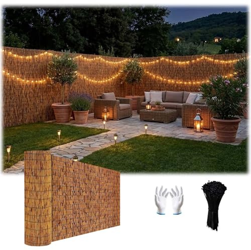 Pantalla de Privacidad de Cañizo Natural y Bambú 0.8 1 1.2 1.6m Valla de Ocultación for Jardín y Balcón, Rollo Cortavientos y Sombreo for Terraza Exterior(marrón,120x120cm)