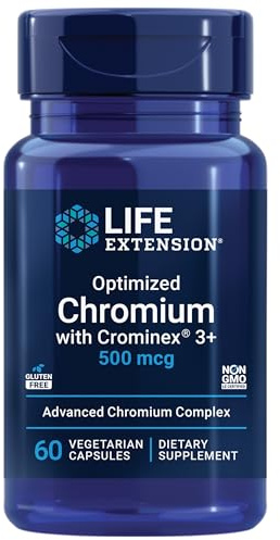 Life Extension Optimized Chromium with Crominex 3+ 500 mcg, Metabolism Health, Healthy Balance, Vegetarian, Gluten Free, Non-GMO, 500 mcg, 60 Vegetarian Capsules
