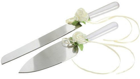 Tortenbesteck mit cremefarbenen Rosen, 30 cm