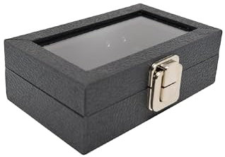 Novel Box Jewelry Organizer Box Black Leatherette 6X3.75X2 Small Size Glass Jewelry Box with Lid with Metal Clasp - Gem Display Case - Jewelry Display Case for Necklaces Bracelets Rings Accessories