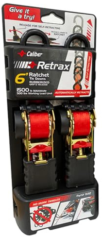 Caliber Retrax Ratchet Tie Down Strap Set 13412, Self-Retracting, 2 Straps