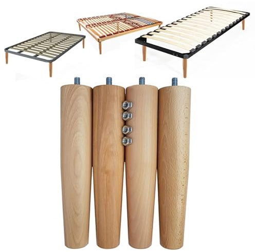 Filoben Set 4 Piedi diametro 55 vite M10 per Rete a Doghe Gambe Letto Universali in Legno di Faggio cm 25 30 35 40 45