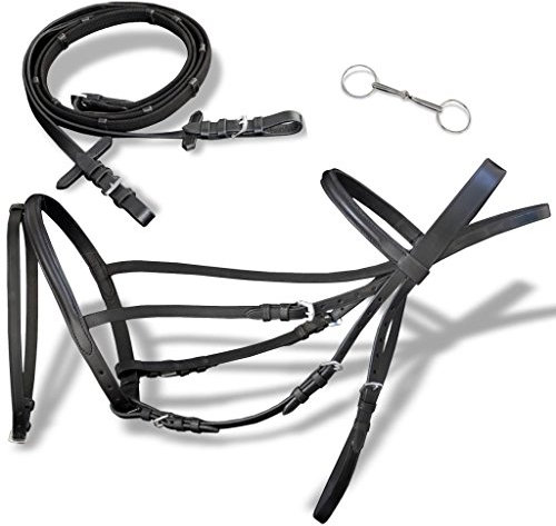 Festnight Leder Trensenzaum Trense Zaum mit Zügeln und Gebiß Pony Schwarz