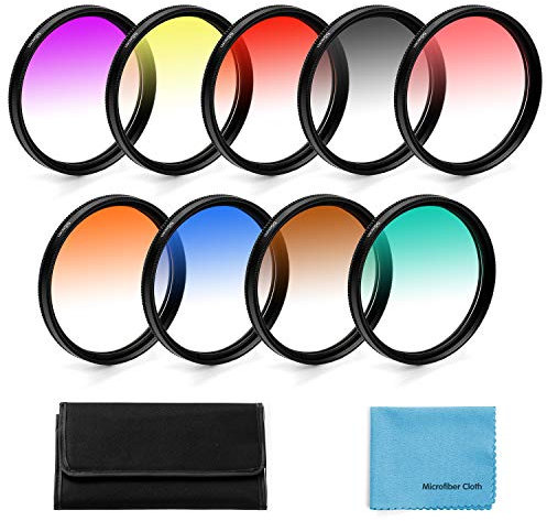 55mm Graduated Color Lens Filter Set for Canon Nikon Sony Pentax Olympus Fuji DSLR Camera with Lens Filter Bag and Lens Cleaning Cloth 9pcs