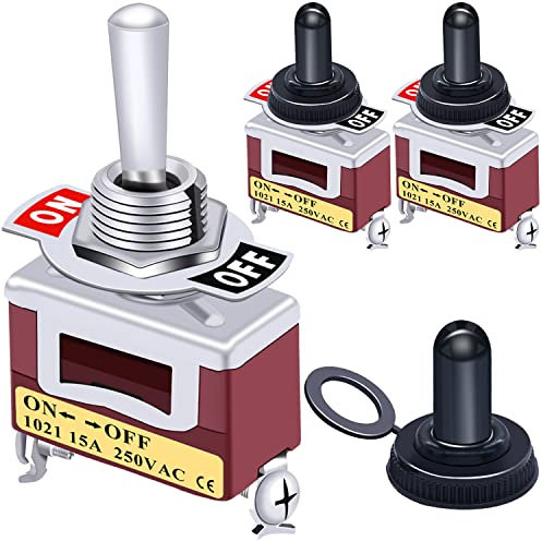 Taiss/3pcs Rocker Toggle Switch Heavy Duty 20A 125V 15A 250V SPST 2 Terminal Pin ON/OFF Metal + 3pcs Waterproof Cover Ten-1021