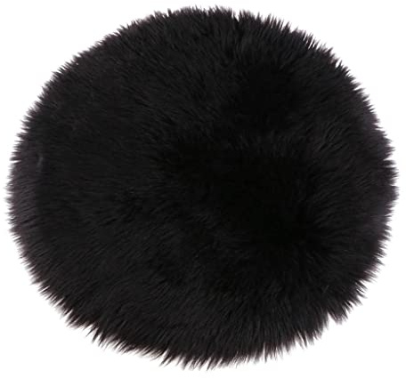 F Fityle Coussin De Siège Rond Moelleux en Fausse Fourrure, Tapis en Peau De Mouton Shaggy, Accessoires De Photo - Noir 33cm