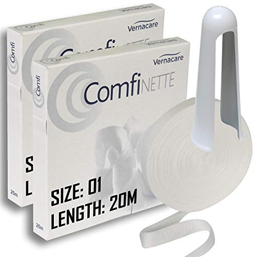 Comfinette Size '01' Tubular Viscose Stockinette Bandage - Unstretched (Flat Diameter Width) 1.5cm - Ideal for Fingers and Toes - 20m Length (2 Boxes) + Applicator