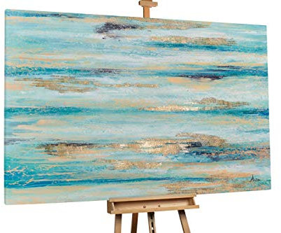 KunstLoft® XXL Gemälde 'Glitzernde Wellen' 180x120cm | original handgemalte Bilder | Linien Abstrakt Blau Orange | Leinwand-Bild Ölgemälde einteilig groß | Modernes Kunst Ölbild