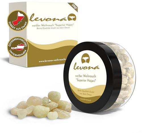 Levona Weihrauch 50g [naturreines Räucherwerk] Boswellia Sacra zum Räuchern weißer Al-Hojari aus dem Oman für Räucherstövchen Frankincense Räucherharz Harz zum Räuchern Luban