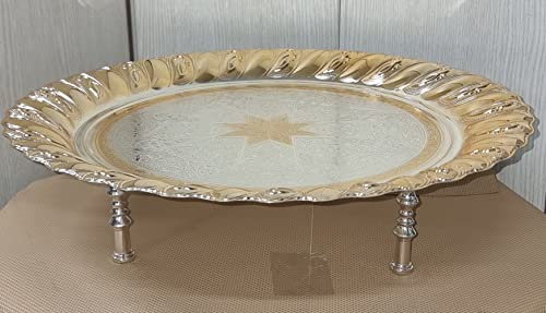 Vassoio da tè rotondo in stile vintage, realizzato a mano con dettagli arabi (oro)