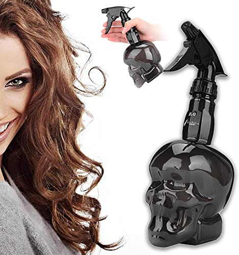 Spray Bottle, Bottle Water for Barber, Skull Shape 250ml Vintage Hairdressing Spray Mist Empty Water Bottle Sprayer Salon Barber Tools for Hair Styling Plants Pets Home Clean (Black)
