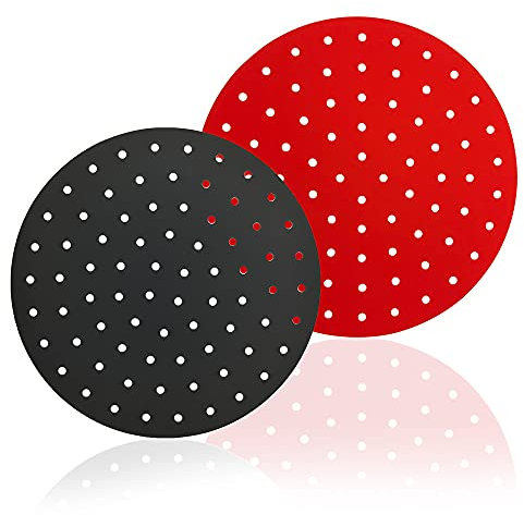 Non-Stick Reusable 2 Pcs Air Fryer Liners 8 Inch Heat Resistant Round Silicone Air Fryer Mats - BPA Free Anti-Slip - Steamer Liners Basket Mats