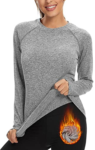 Soneven Funktionsshirt Damen Langarm Laufshirt Sport Shirt Fleece Thermo-Laufshirt Sweatshirts mit Daumenlöche Atmungsaktive Shirt Running Longsleeve Sportoberteile