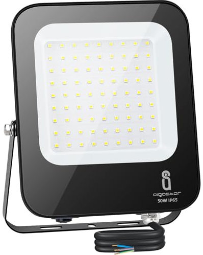 Aigostar-50W LED Strahler Außen,4700 lm Superhelles Fluter, IP65 Wasserdicht & IK07 Schutzklasse, 6500K Innen und Scheinwerfer für Hof, Garten, Garage, Dach usw. (Neue Energieeffizienz)