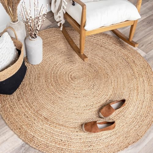 Vipanth Natural Jute Rug Handmade Reversible Round Area Rug Hand Braided Rug for Home Decor (90 x 90 Cm Round)