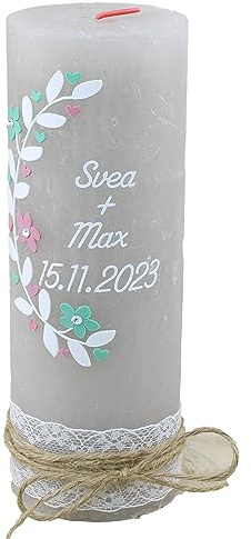 christ-kerzen Hochzeitskerze Svea und Max mit Namen und Datum, individuell, handverziert 1256