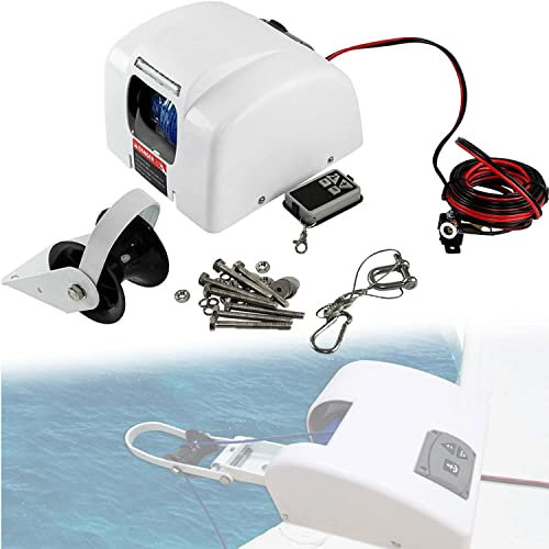 Verricello elettrico per ancoraggio per barche, verricello elettrico 30 m 12 V, verricello elettrico a puleggia, con telecomando senza fili Verricello elettrico marino per acqua salata da 25 libbre