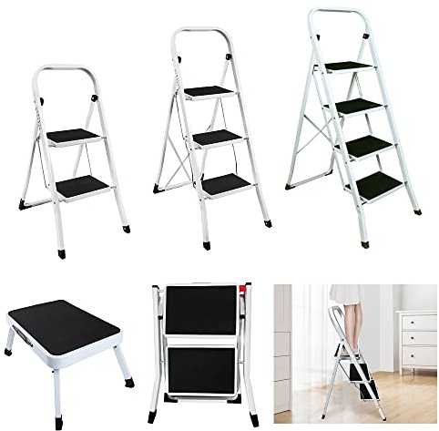 Mini Step Ladder 2 Step, Lightweight Step Stool with Widened Platform, Multi Purpose and Anti-Slip Folding Step Stool for Home, Office, Kitchen, Garage, Maximum Load 330lb