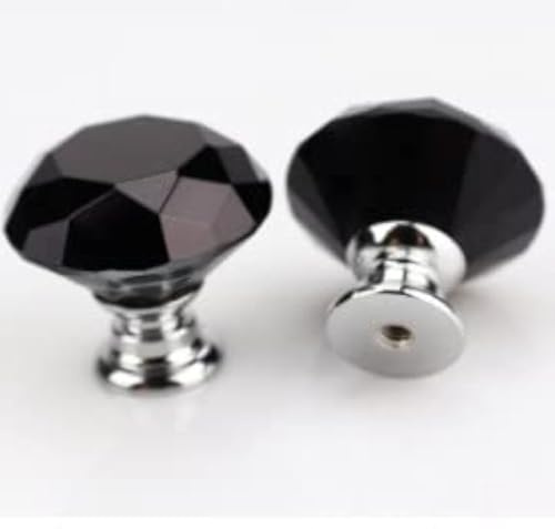 Boxonly 2Pcs Black Crystal Cabinet Door Knobs 40mm Cupboard Dresser Drawer Flat Diamond Pull Handles with M4x22mm Screws