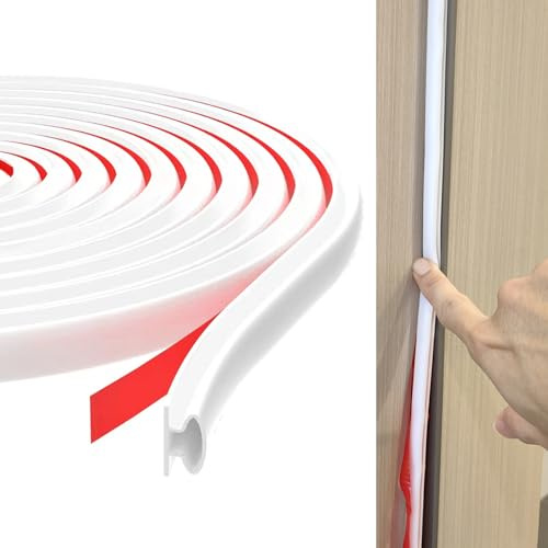 TECDW 6m Tira de Sellado para Puertas, Burlete Puerta Entrada, Tira de Sellado Junta Autoadhesiva para Ventanas, D-Tipo Goma Burlete Puerta, Aislante Burlete para Prevenir el Ruido y Viento (Blanco)