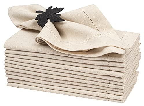 Lightnpro Flax Linen Napkins Set of 12, Hemstitched Dinner Cloth Napkins, Washable and Reusable for Dining, Parties, Weddings, Holiday & Everyday Use – 18x18 Inch Natural Color