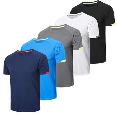HUAKANG 5 Pack Mens T Shirt Crew Neck Short Sleeve Gym Top Men Running Workout Breathable Moisture Wicking Athletic Shirts 0717-Navy-XL