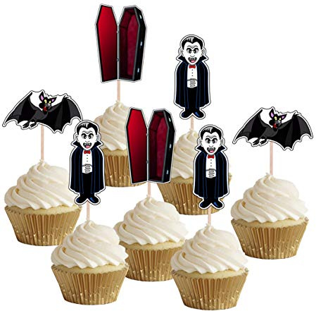 AK Giftshop Halloween Vampire Cupcake Toppers Party Food Decorations Sticks Picks (24 Pack)