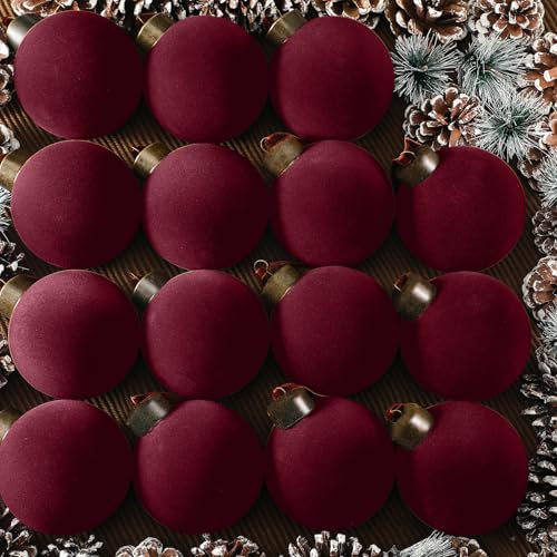 Liliful 15 Pcs Velvet Christmas Ball Ornaments, Burgundy