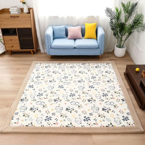 Single tree forest Kinderteppich - 2.5cm Verdickung Korallen Samt Teppich, für Kinderzimmer, Spielzimmer, Babyzimmer-Cat (Beige)-100 * 120cm