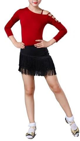 Vestito da Ballo da Sala Latino con Frange for Ragazze, Mini Gonna da Ballo for Bambini con Body in Due Pezzi, for Costume da Spettacolo Gonne da Ballo Chacha Salsa Tango (Size : 130)