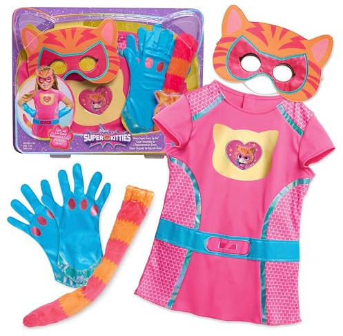 Disney Junior SuperKitties Ginny Dress Up Costume Set, 5-Piece Superhero Role Play Outfit with Mask, Gloves & Tail, Size 4–6X, Kids Ages 3 and Up by Just Play, Kids Toys for Ages 3 Up by Just Play
