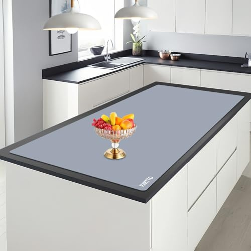 Tapete de silicona para encimera de cocina, 47.2 x 23.6 pulgadas, resistente al calor, tapete protector de isla de cocina, extra grande, antideslizante, protector de calor de cuarzo grueso