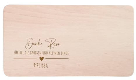 AWASG Frühstücksbrett Danke - Personalisiert mit Namen - Holzbrett zum Bedanken als Dankeschön - Buche 22 x 12 cm
