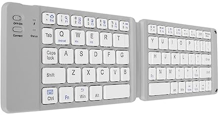 VBESTLIFE Tastiera Bluetooth Pieghevole, Tastiera Ultra Sottile Ricaricabile Compatibile per IOS, per Android, per per Smartphone, Tablet e Laptop (Grigio e bianco)