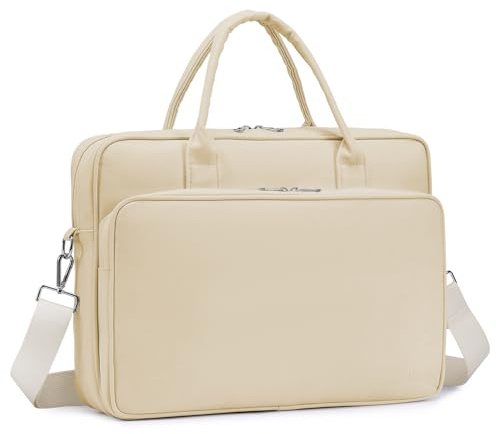 BAGZY Arbeitstasche Damen Leder Laptoptasche 14 Zoll 15,6 Zoll Groß Lehrertasche Damen Businesstasche Laptop Tasche Briefcases für Schul, Arbeits und Geschäftsreisen (Beige)