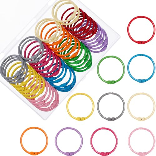 HAUTOCO 50 stycken bokringar 30 mm indexkort ring häftapparater metallring färgglada lösa blad förbindelser ringar nyckelringar för scrapbook abum hantverk papper indexkort bokbindning, flera färger