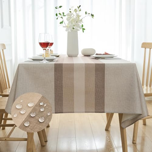 Arwllzz Rectangle Tablecloth Beige 100x140 cm Wipe Clean Table Covers Faux Linen Water Resistant Table Cloth Wipeable Sommer Spring Decorations Fabric for Kitchen Outdoor Garden