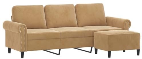 vidaXL 3-sitssoffa med fotpall brun 180 cm sammet, 3-sitssoffa, tresitssoffa, divansoffa, 3-sitssoffor, tresitssoffor, divansoffor, vardagsrumssoffa