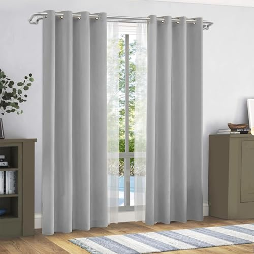 GREATOYAR Cortinas Modernas de Poliéster, Translúcidas y Lisa para Sala, Cuarto, Dormitorio, Comedor, Cocina, Salón - 1 Pieza, 140x220cm, Gris