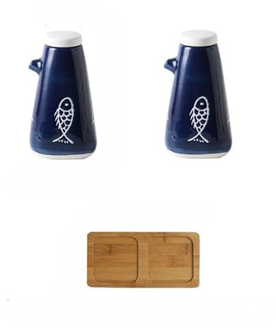 NANZU Ensemble de 300 ML de 1/2/3 Bouteille de Distributeur d'huile en céramique avec Couvercle en Bois et Soucoupe sans Goutte d'huile vinaigre Cruet pour Distributeur de Sauce soja de Cuisine