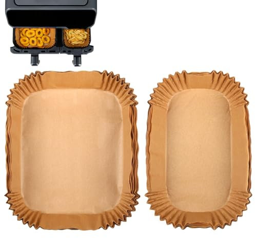 GINOYA Air Fryer Liners for Tefal XXL Dual Easy Fry 11L Air Fryer, Air Fryer Paper Accessories for Tefal 6.5L/4.5L Dual Drawer, Disposable Airfryer Parchment Paper Liners for EY942BG0(100PCS)
