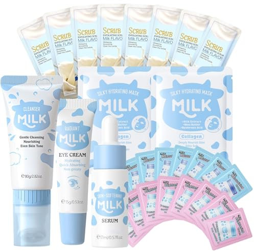 29PCS Milk Skincare Set,Nourishing & Moisturizing Skin Care Sets & Kits Cleanser,Serum,Eye Cream,Face Cream,Face Mask,Body Scrub,Skincare Set for Teenage Girls Women,Deep Hydrating Skin Care Set