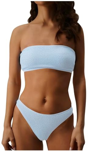 2025 Bikini Mujer,Conjuntos de Bikinis para Mujer Sin Tirantes Push Up Cintura Alta Traje de Baño Acolchados Retro Bañador 2 Piezas Bikinis Viajes Playa La Natacion Bañadores Mujer Natacion