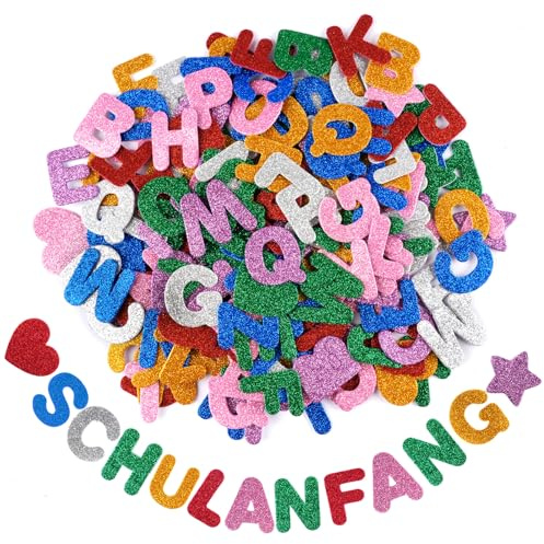 Neerow Moosgummi Buchstaben Selbstklebend, Schaumstoff Buchstaben Aufkleber | 196 Stück Glitzer Alphabet Stern Herz Sticker für Schultüte, Einschulung Schulanfang Deko, Basteln, Scrapbooking Zubehör