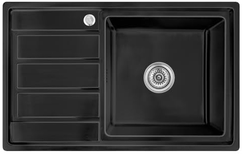 Omeere, 80x50x21 Fregadero de cocina, de acero inoxidable 304, grosor de material 0,9 mm, Fregadero empotrado 1 seno,pequeña rectangular,cuadrado, R16 (escurridor izquierdo – negro)