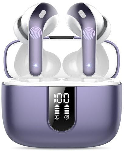 Auriculares Inalámbricos Bluetooth, Auriculares Bluetooth 5.3, 4 Mic con Reducción de Ruido ENC, 50H con Graves, Cascos Inalambricos Bluetooth IP7 Impermeable, Nouveau Phantom Pourpre